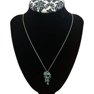 Pilgrim Danish Design Vintage Flower & Gem Necklace 16” Silver Tone Chain